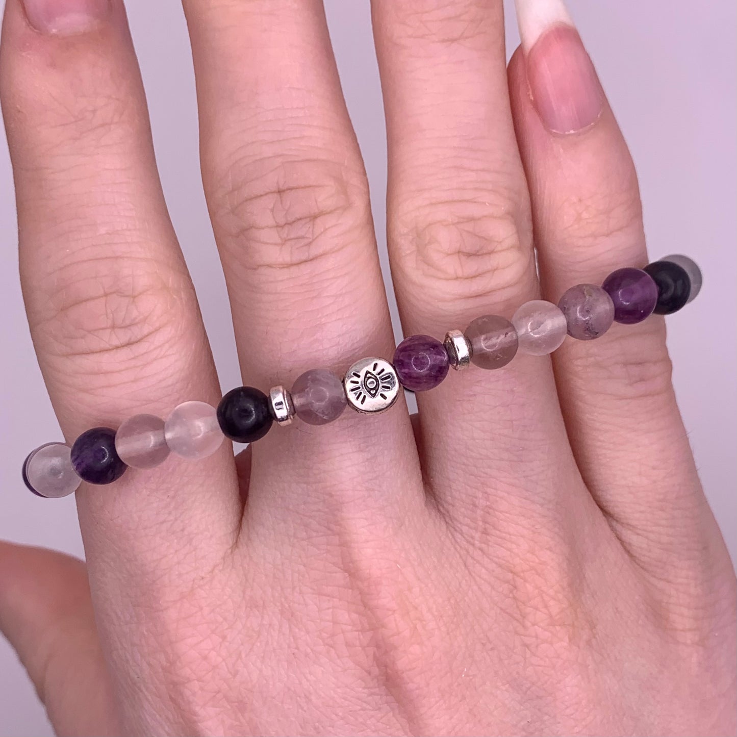 6mm Fluorite Evil Eye Bead Bracelet