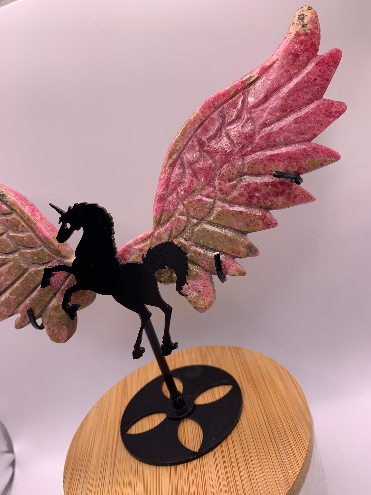Rhodonite Unicorn Wings on Stand