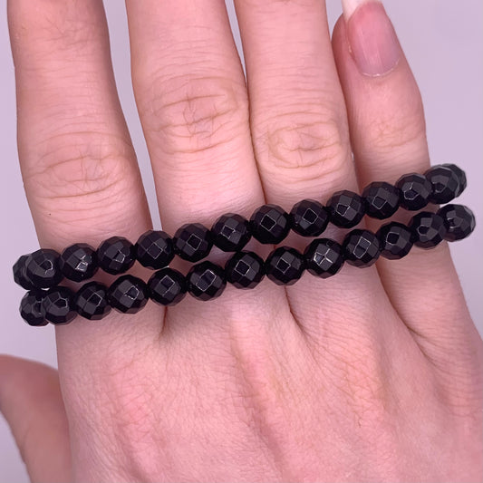 6mm Faceted Black Onyx Bead Bracelet