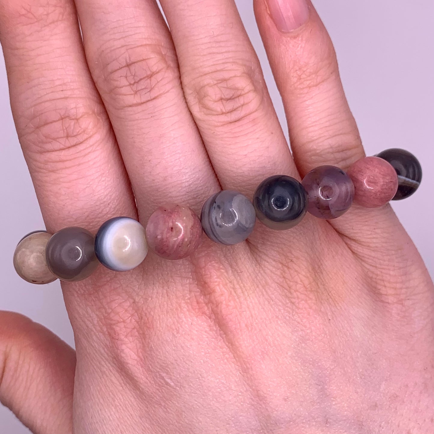 10mm Rhodonite and Botswana Agate Bead Bracelet