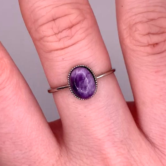 .925 Sterling Silver Charoite Ring