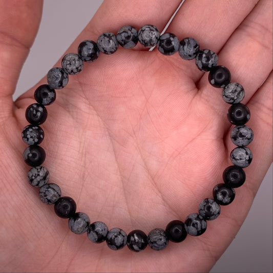 6mm Snowflake Obsidian Bead Bracelet