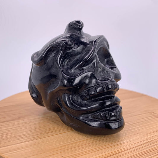 Obsidian Snake Covered Skull