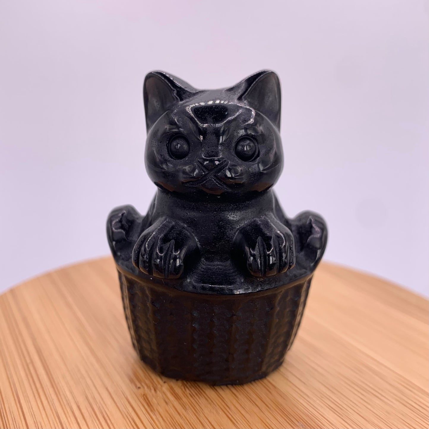 Obsidian Cat in Basket