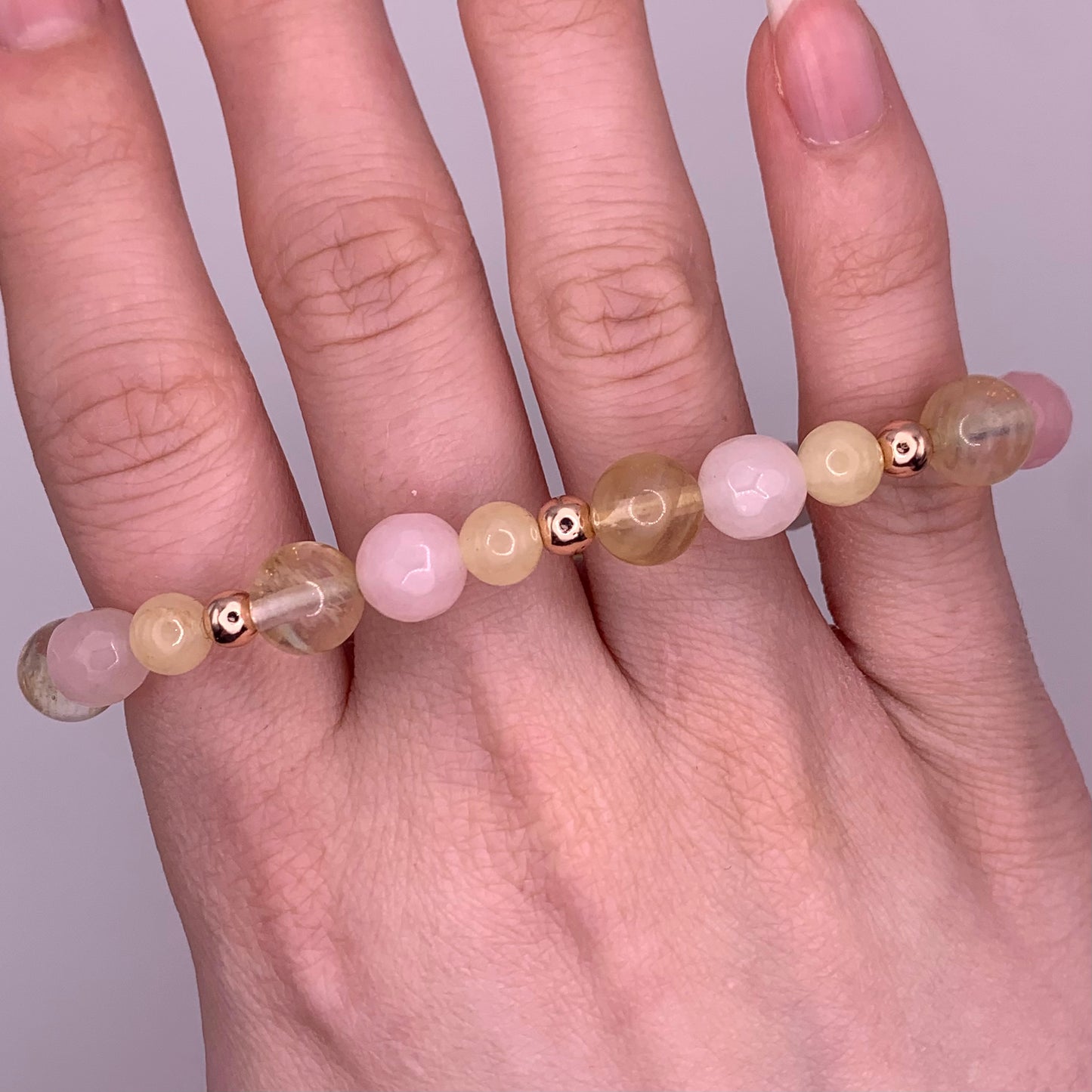 8mm/6mm Citrine, Rose Quartz and Yellow Aventurine Bead Bracelet