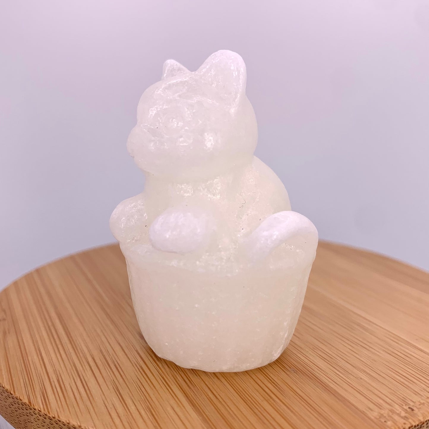 White Jade Cat in Basket