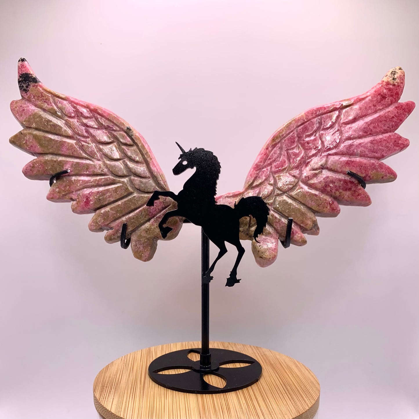 Rhodonite Unicorn Wings on Stand