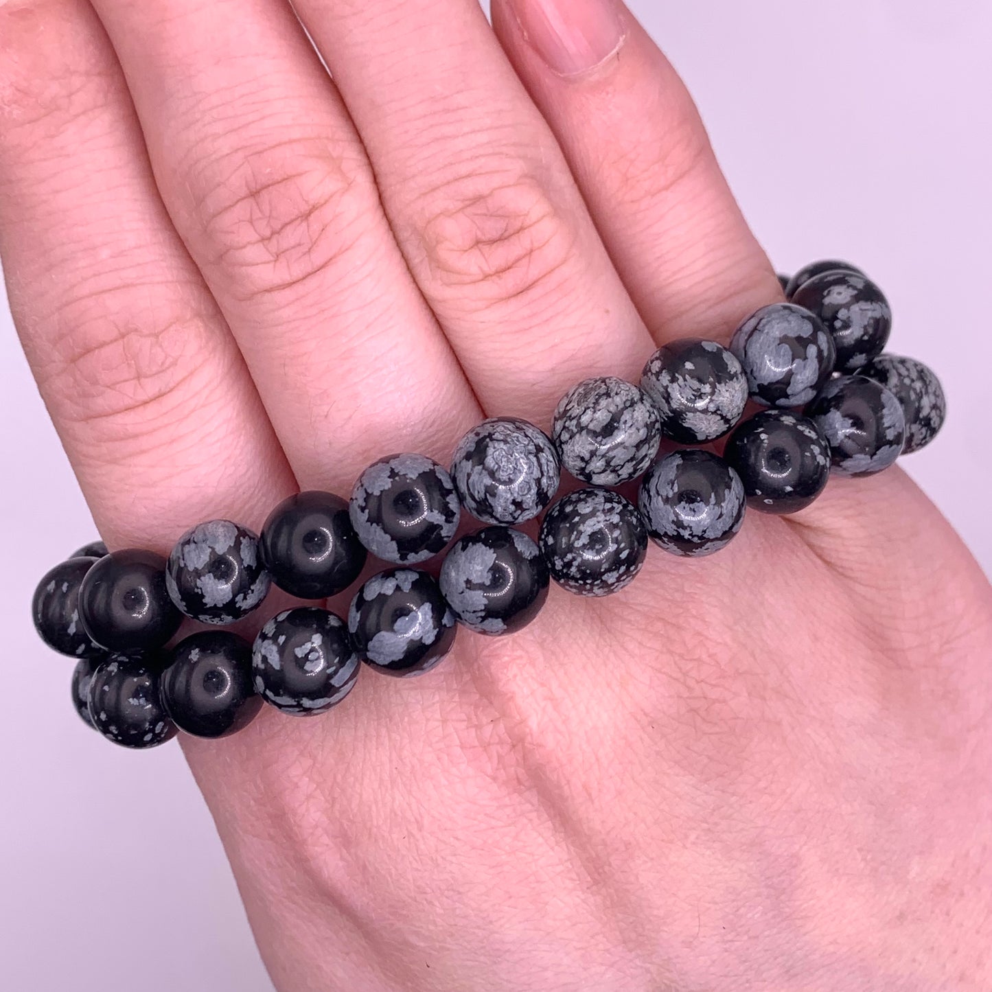 8mm Snowflake Obsidian Bead Bracelet