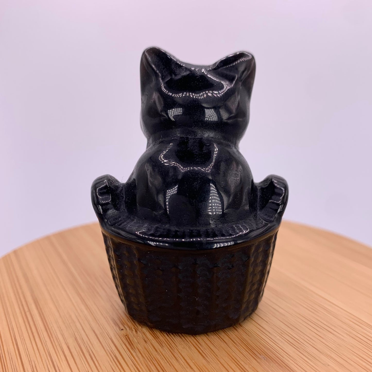 Obsidian Cat in Basket