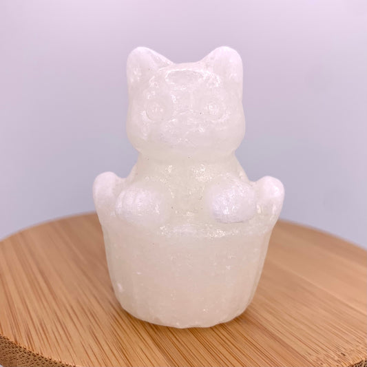 White Jade Cat in Basket