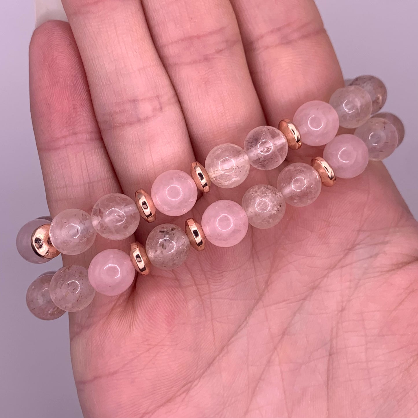 10mm/8mm Rose Quartz, Strawberry Quartz and Hematite Bead Bracelet