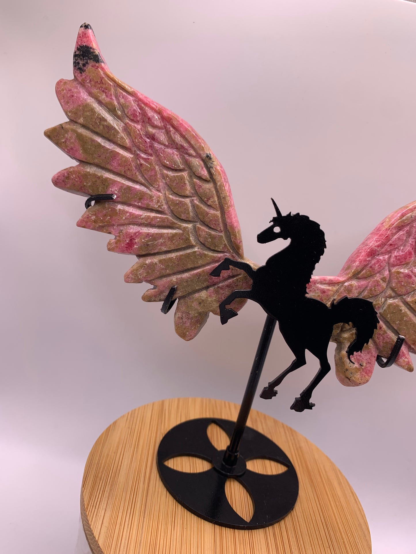 Rhodonite Unicorn Wings on Stand