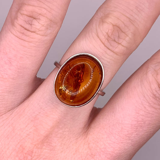 .925 Sterling Silver Amber Ring