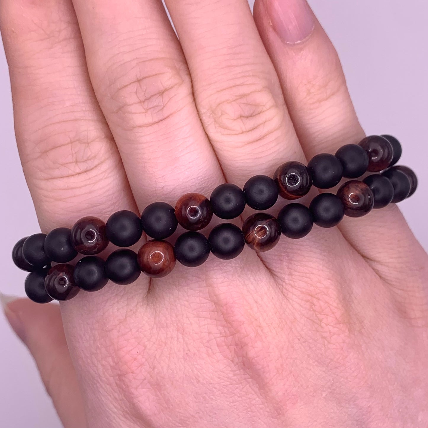 6mm Black Onyx and Tigers Eye Bead Bracelet