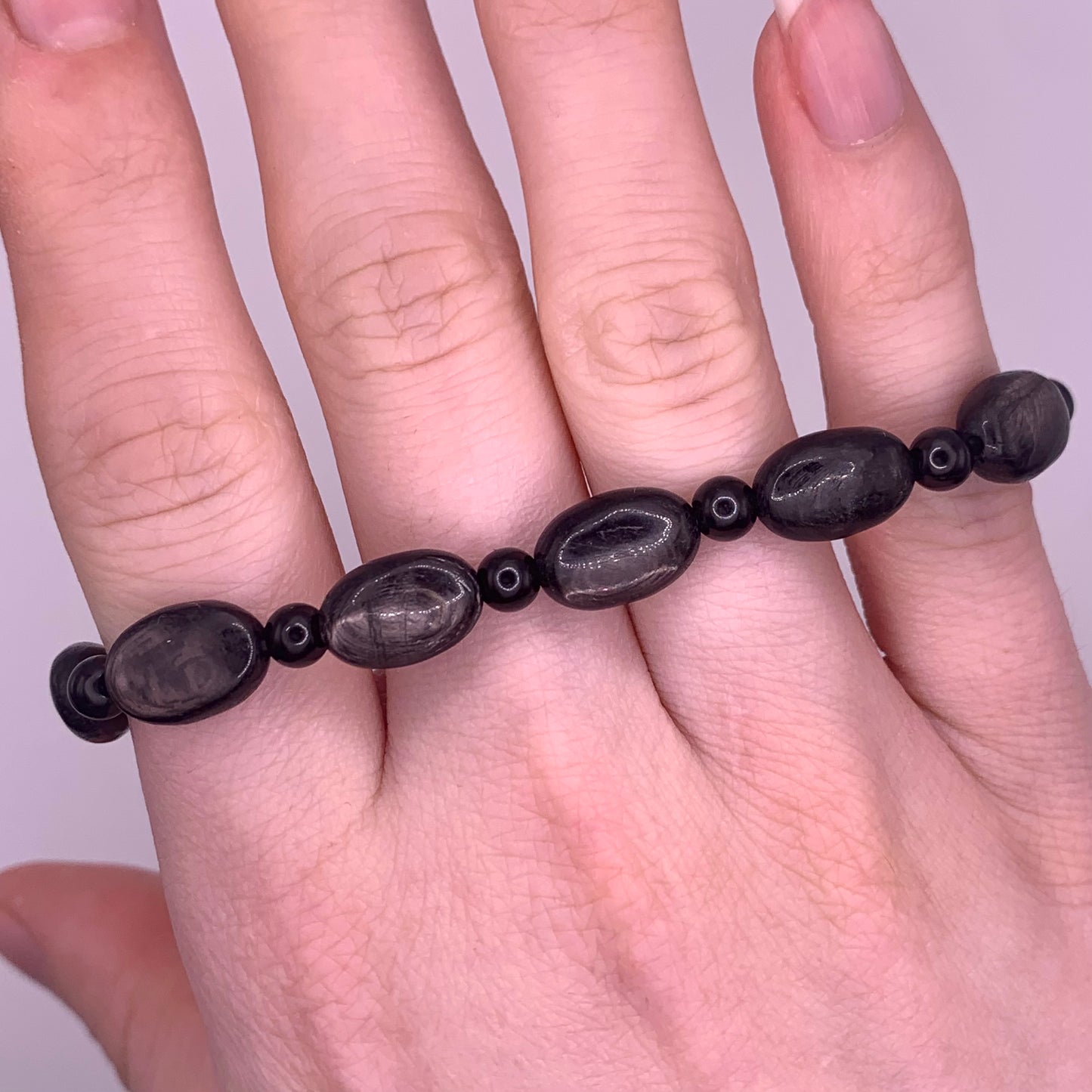 8mm/4mm Hypersthene and Black Tourmaline Bead Bracelet