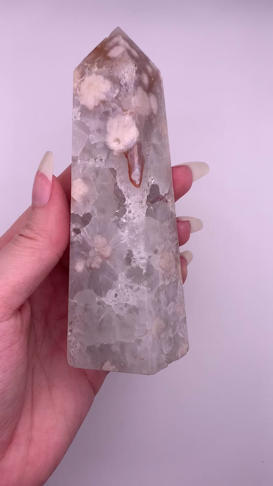 Green Quartz X Flower Agate Obelisk