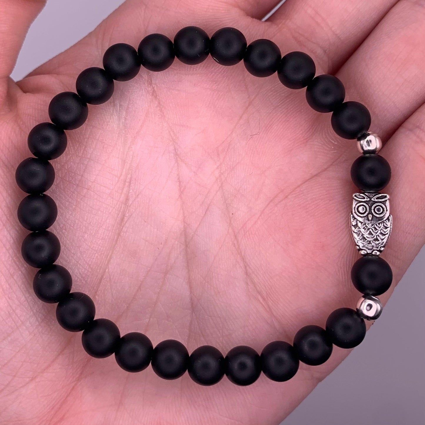 6mm Black Onyx Bead Owl Bracelet - Mia's Boutique