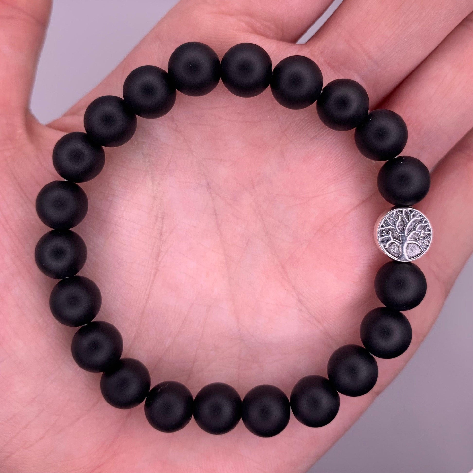 8mm Black Onyx Bead Tree of Life Bracelet - Mia's Boutique