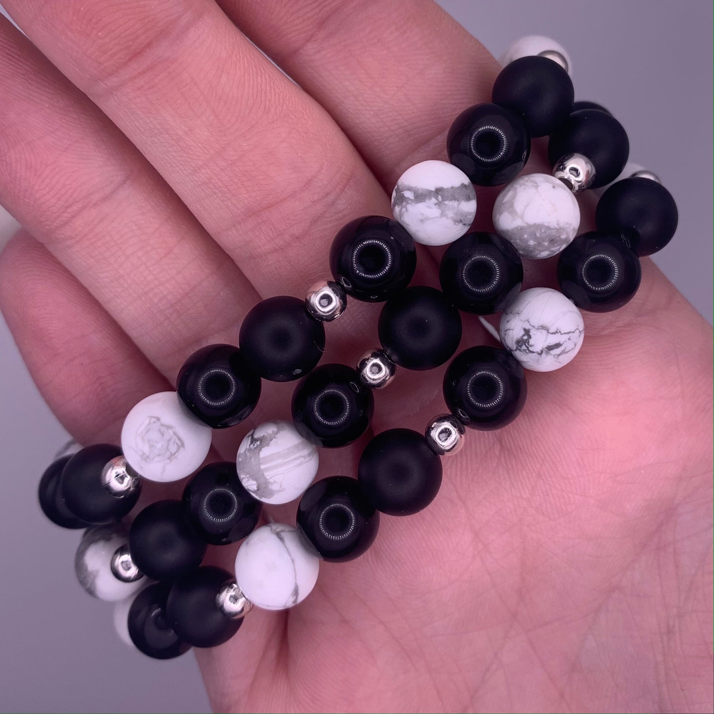 8mm Howlite, Obsidian and Black Onyx Bead Bracelet