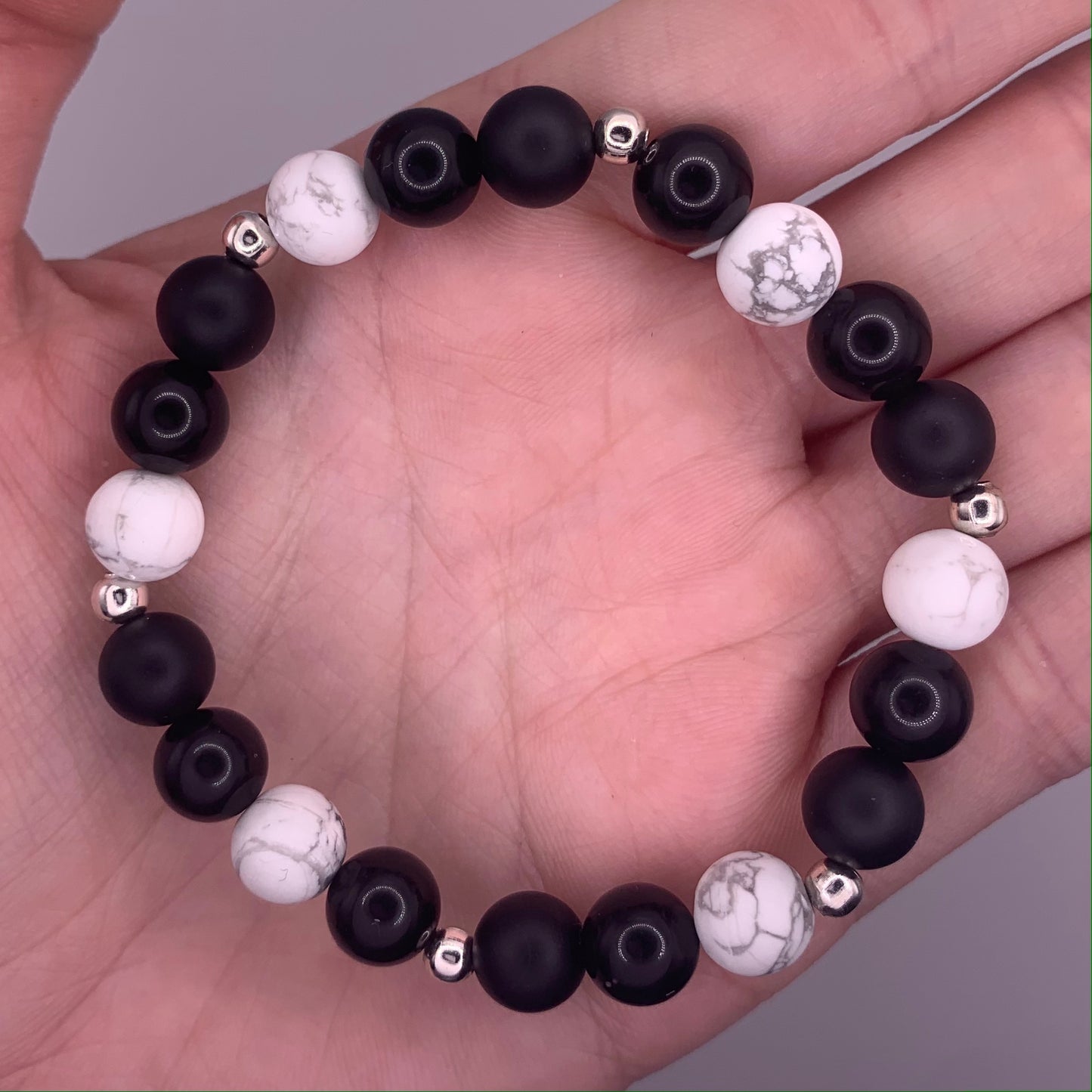 8mm Howlite, Obsidian and Black Onyx Bead Bracelet