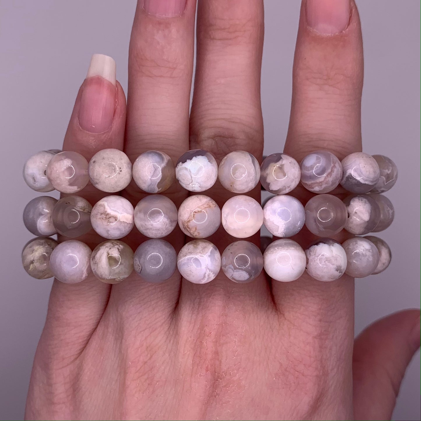 8mm Flower Agate Bead Bracelet